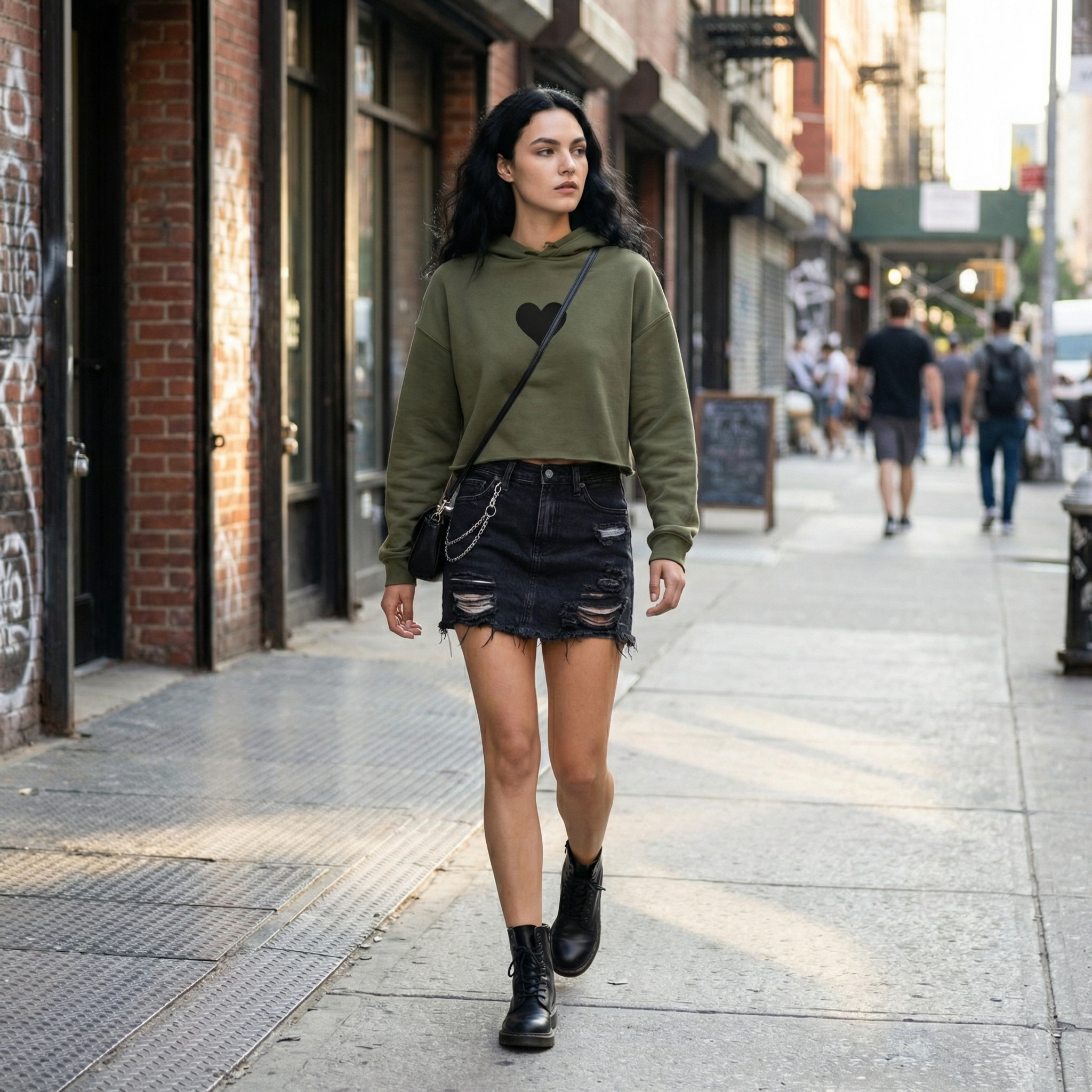 BLACK HEART Crop Hoodie