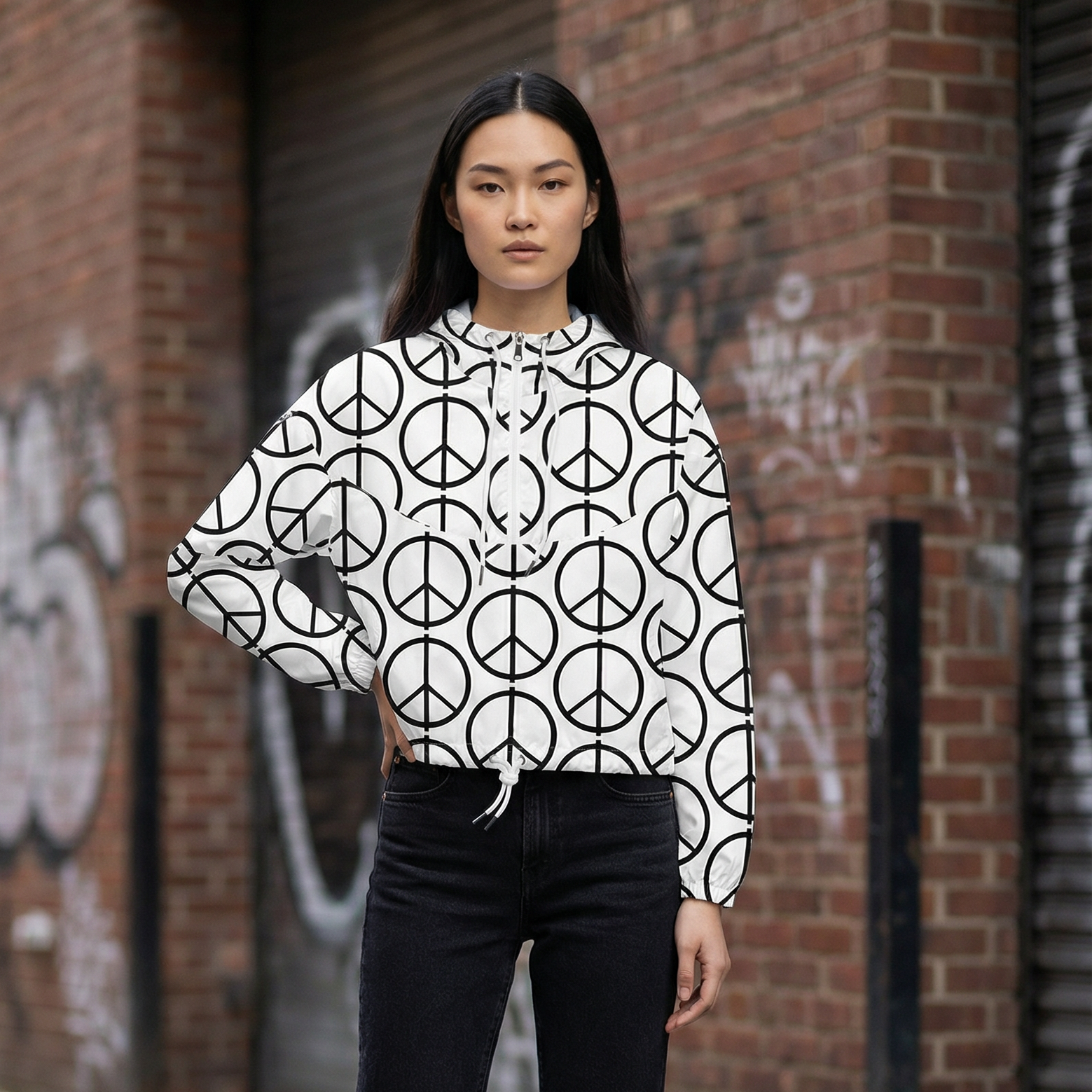 PEACE cropped windbreaker