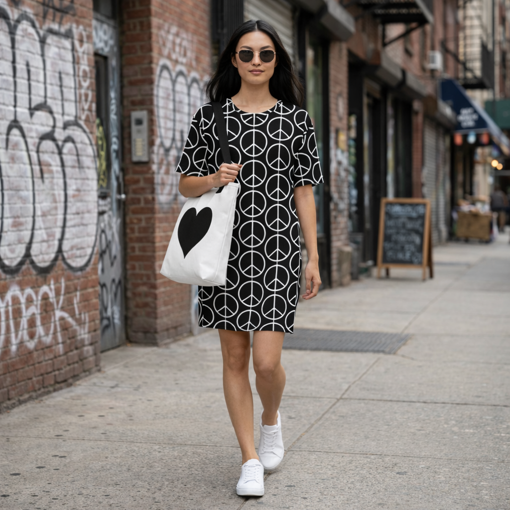 PEACE Black Oversized T-Shirt Dress