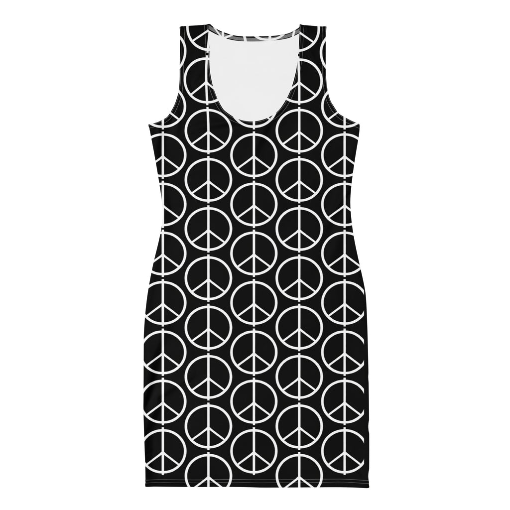 PEACE Black All-Over Print Bodycon Dress