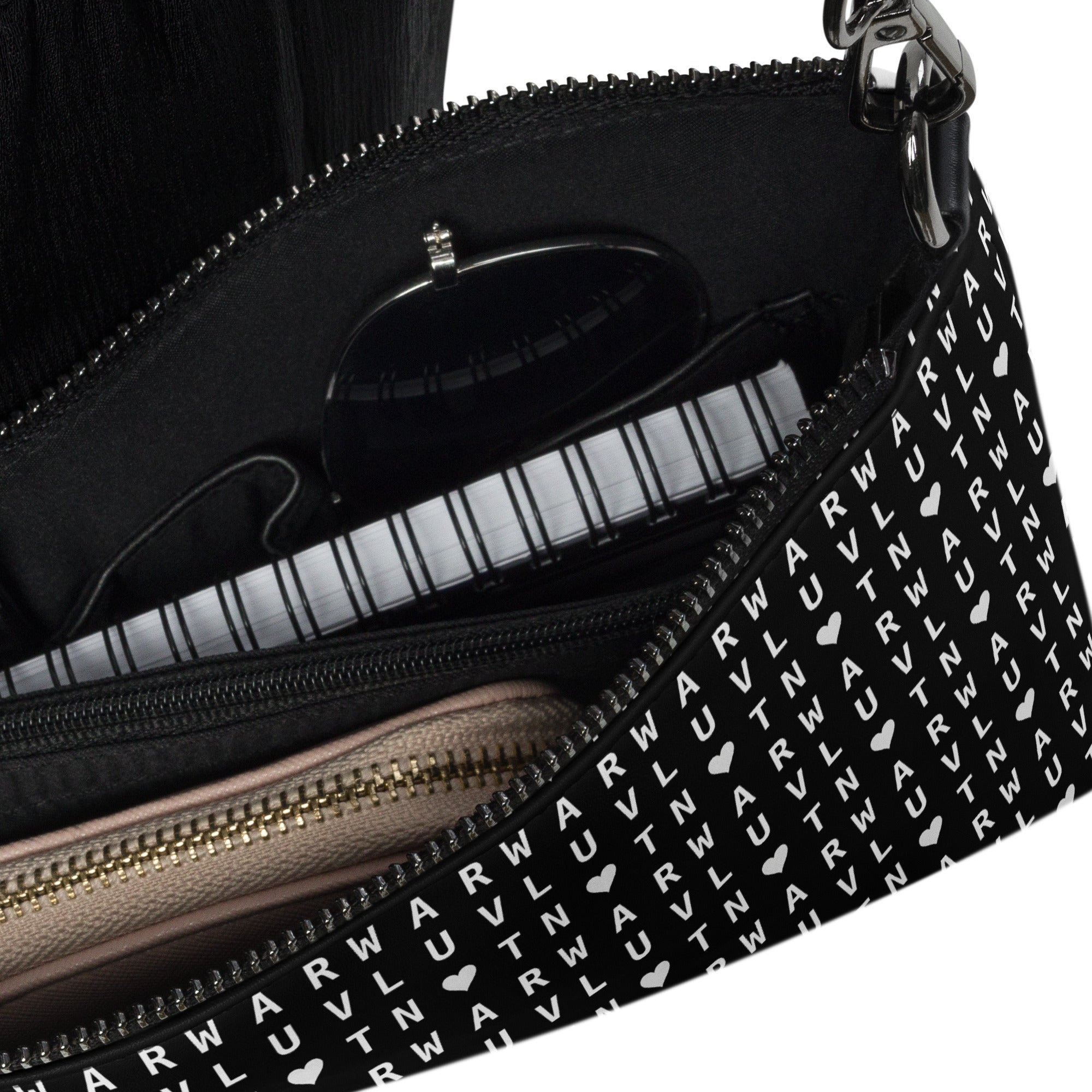 LUV NOT WAR – Black Heart Pattern | Crossbody Bag (Black)