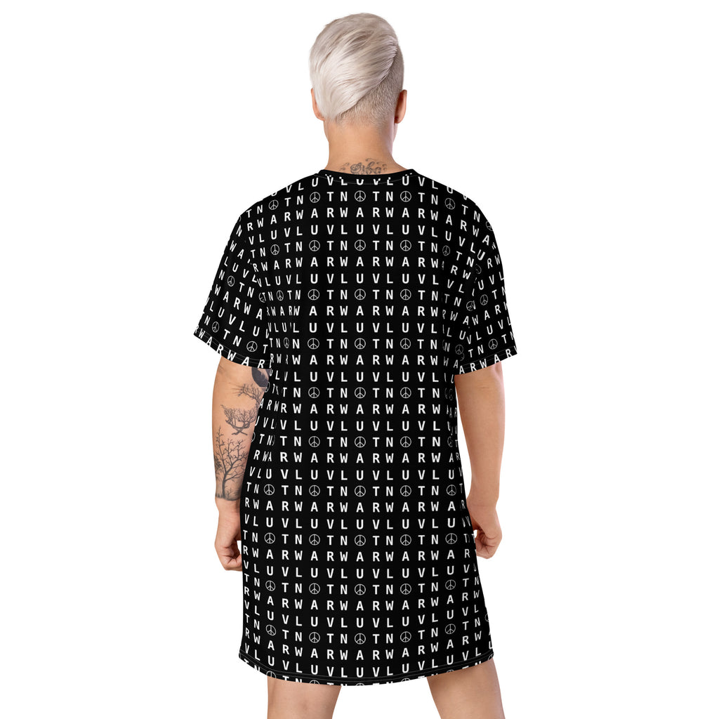 LUV NOT WAR – Peace Symbol Pattern | T-Shirt Dress (Black)
