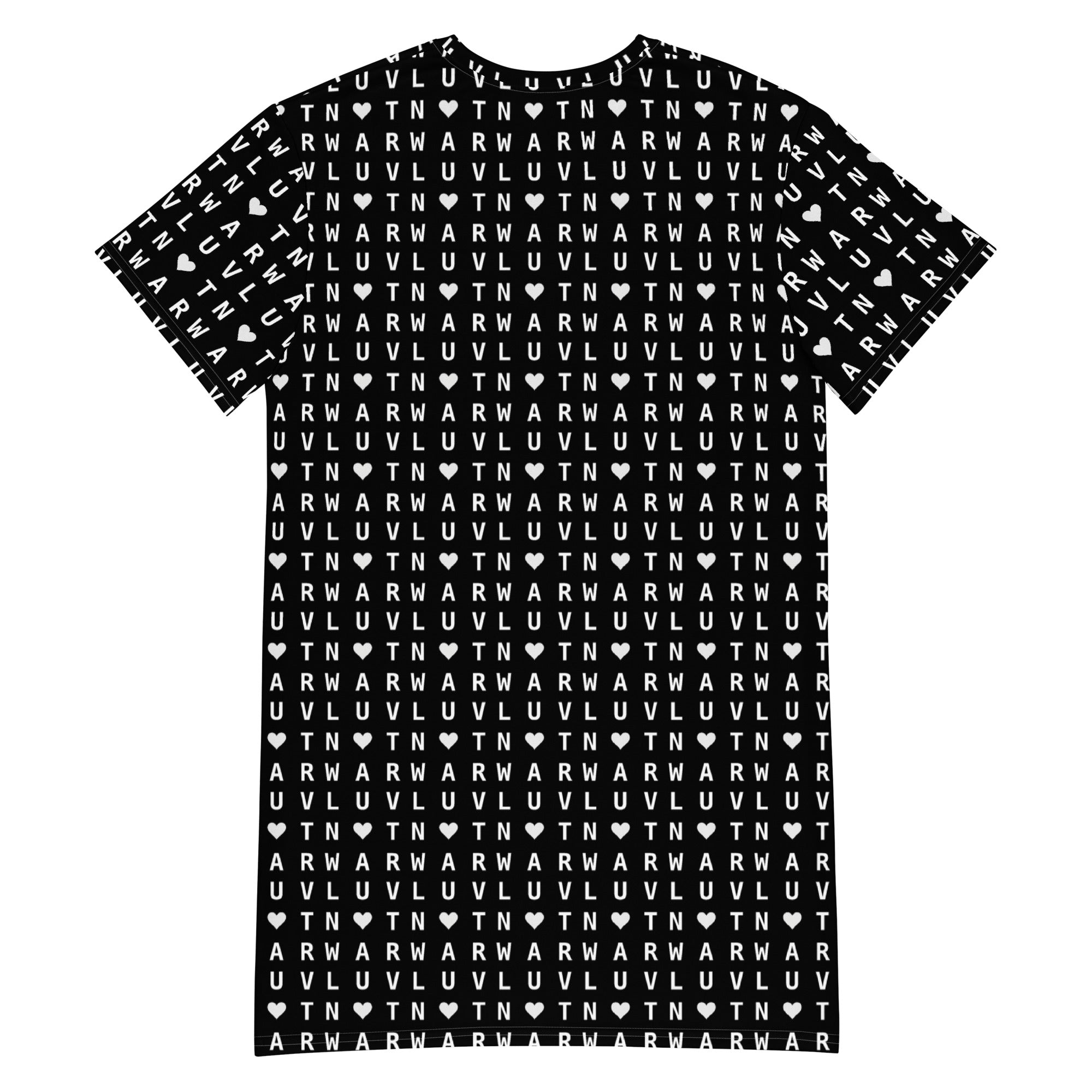 LUV NOT WAR – Black Heart Pattern | T-Shirt Dress (Black)