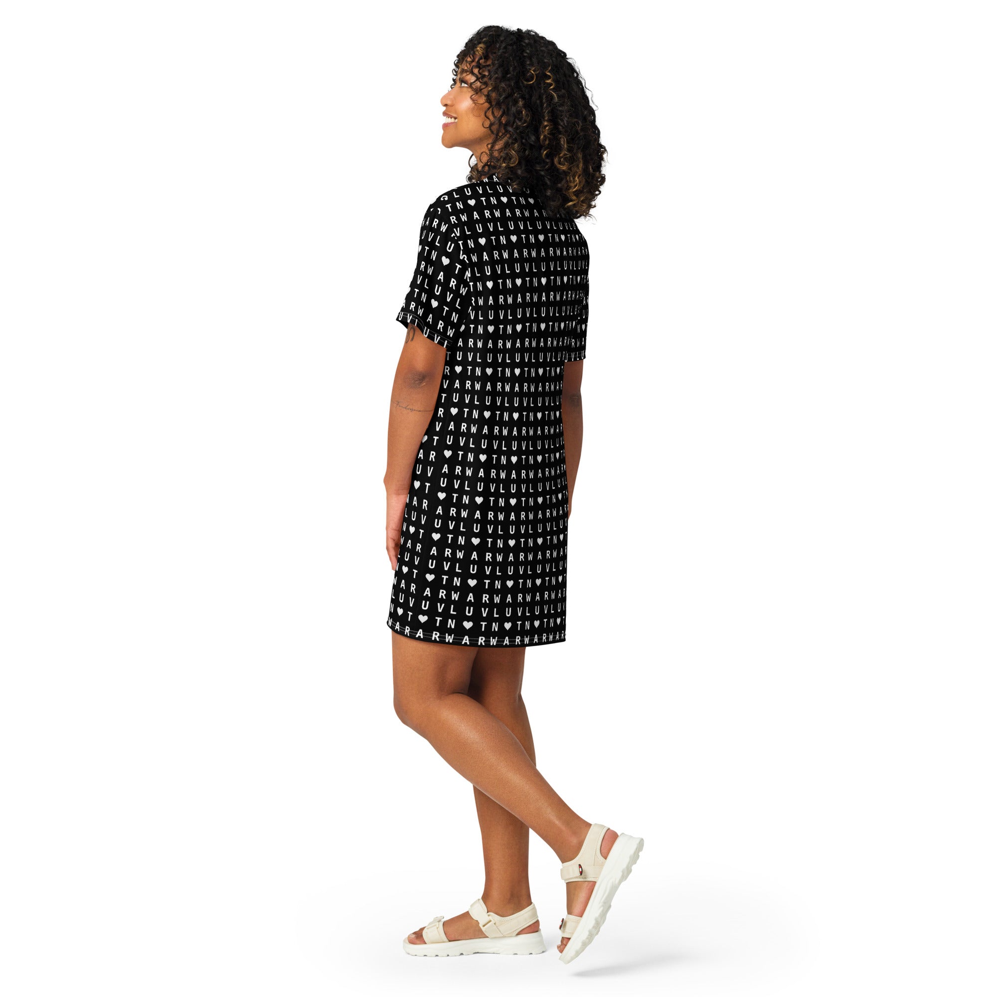 LUV NOT WAR – Black Heart Pattern | T-Shirt Dress (Black)