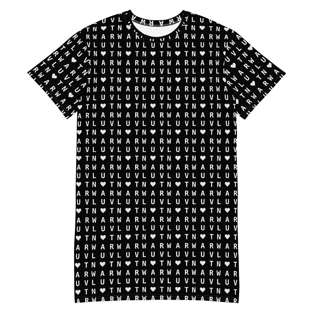 LUV NOT WAR – Black Heart Pattern | T-Shirt Dress (Black)