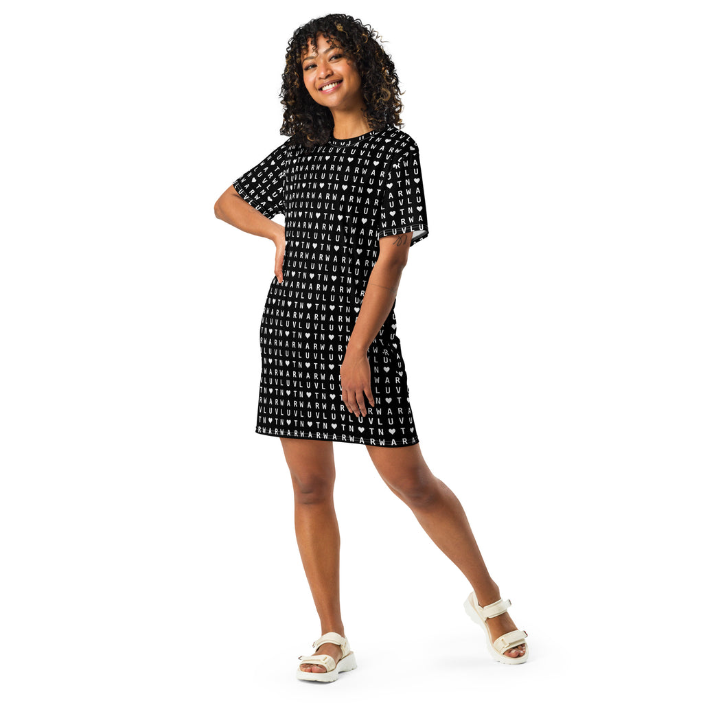 LUV NOT WAR – Black Heart Pattern | T-Shirt Dress (Black)