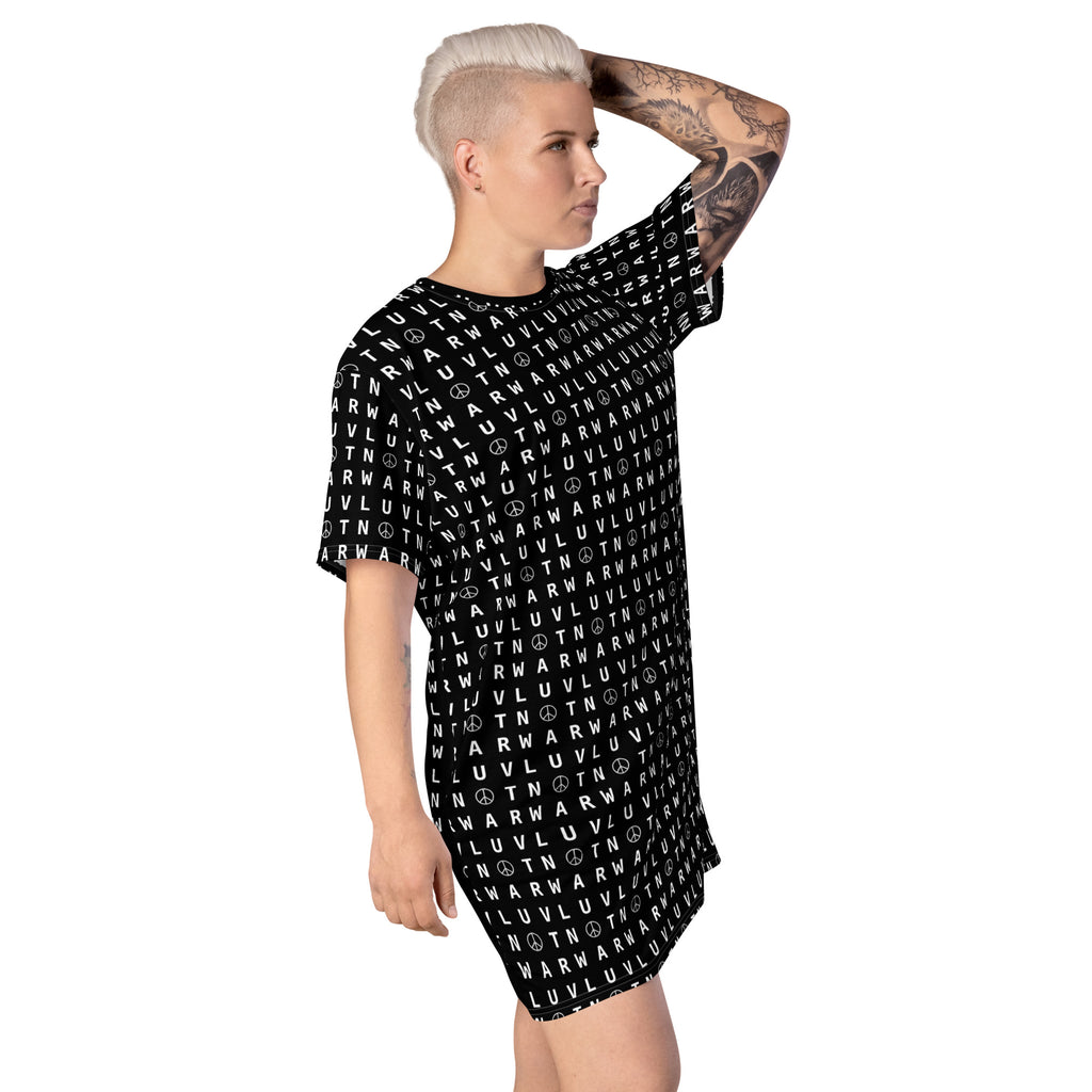 LUV NOT WAR – Peace Symbol Pattern | T-Shirt Dress (Black)