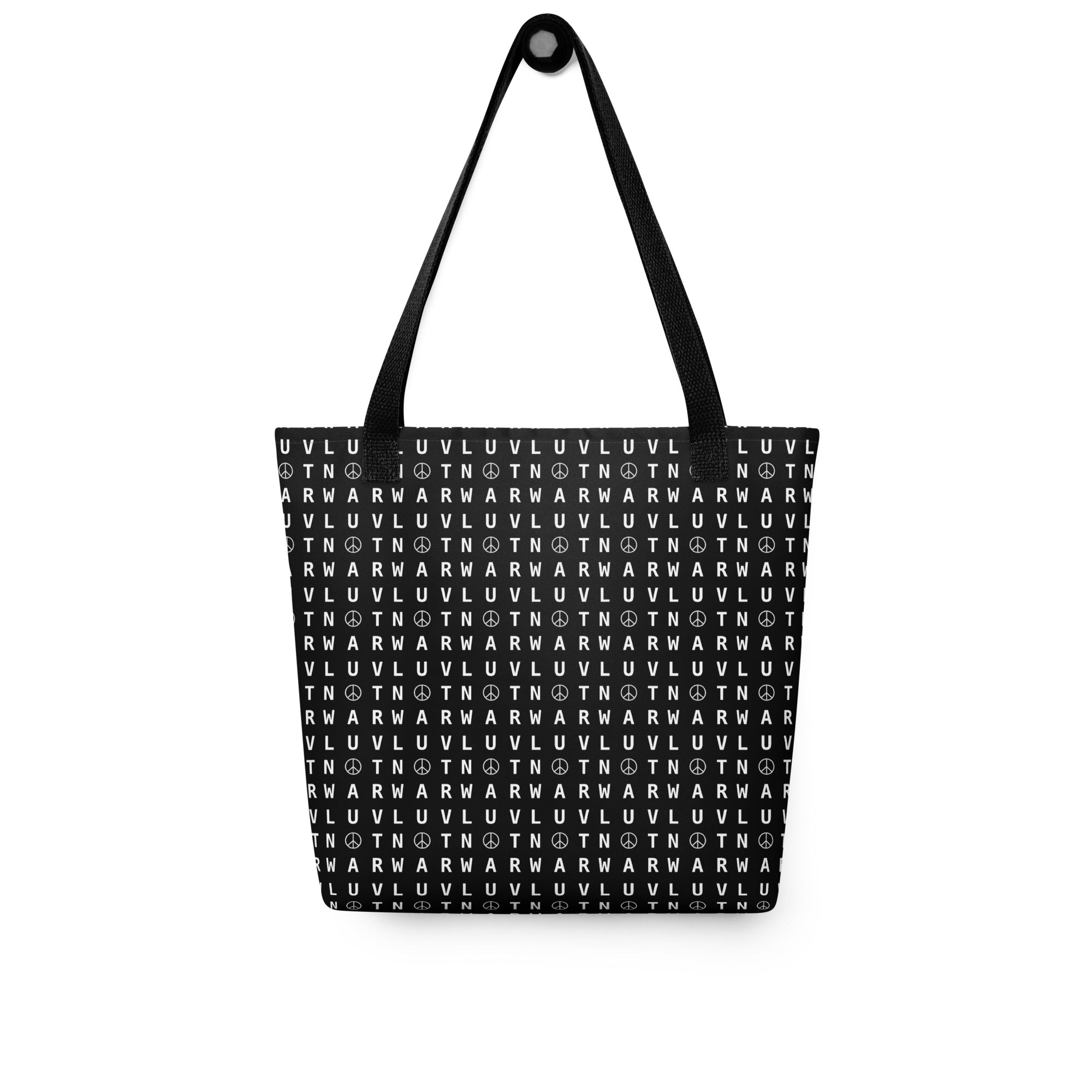 LUV NOT WAR – Peace Symbol Pattern | Tote Bag (Black)