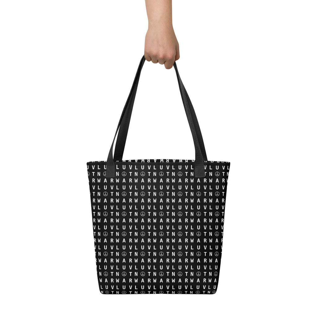 LUV NOT WAR – Peace Symbol Pattern | Tote Bag (Black)