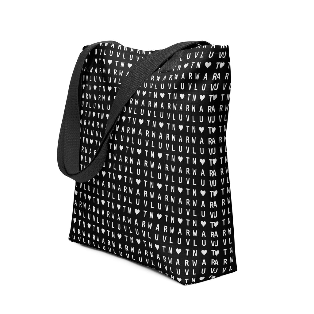 LUV NOT WAR – Black Heart Pattern | Tote Bag (Black)