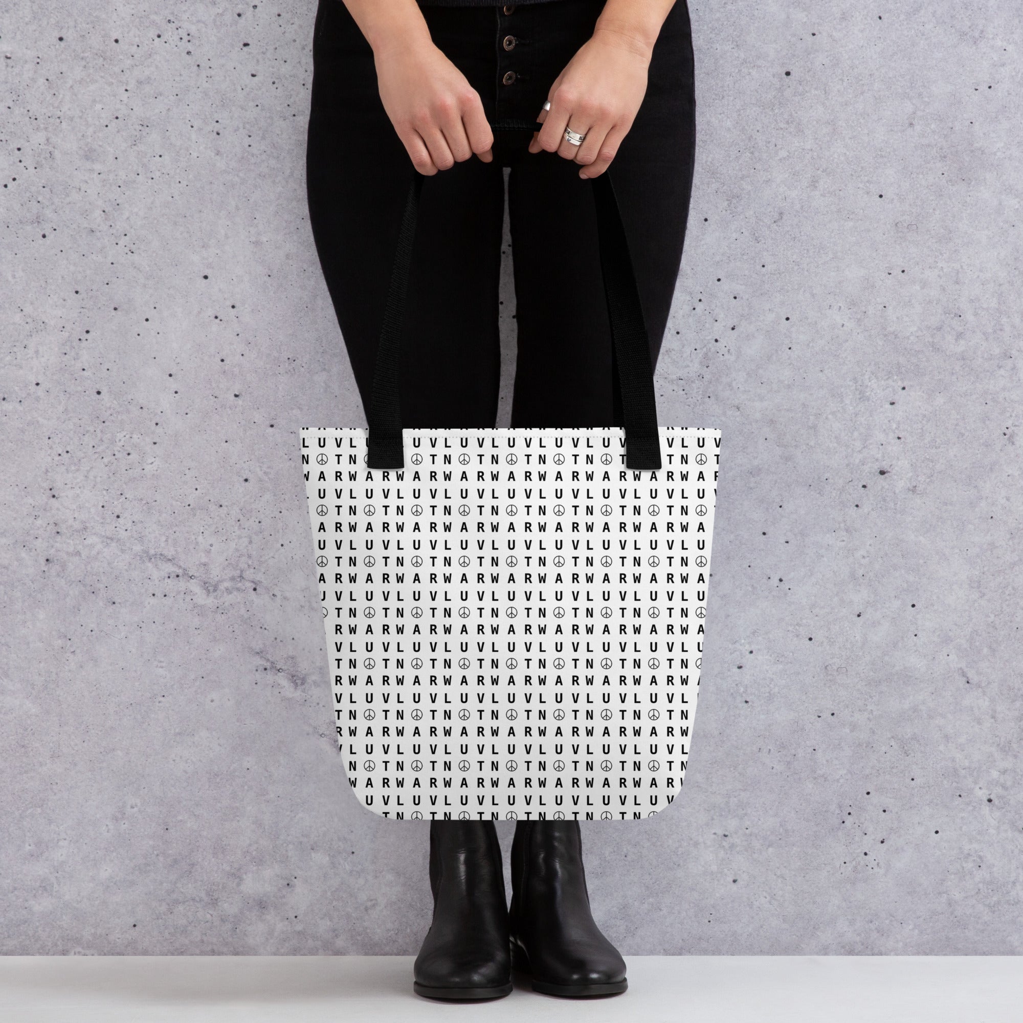 LUV NOT WAR – Peace Symbol Pattern | Tote Bag