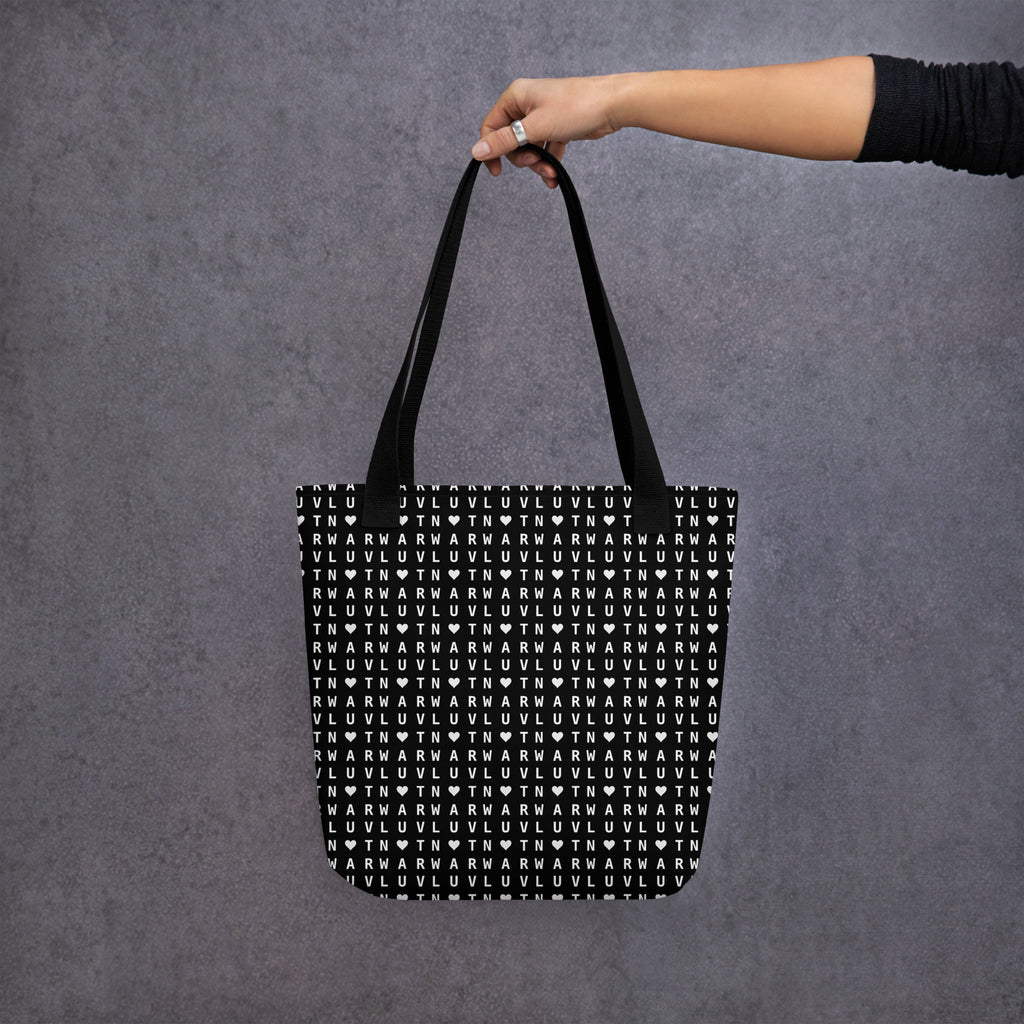 LUV NOT WAR – Black Heart Pattern | Tote Bag (Black)