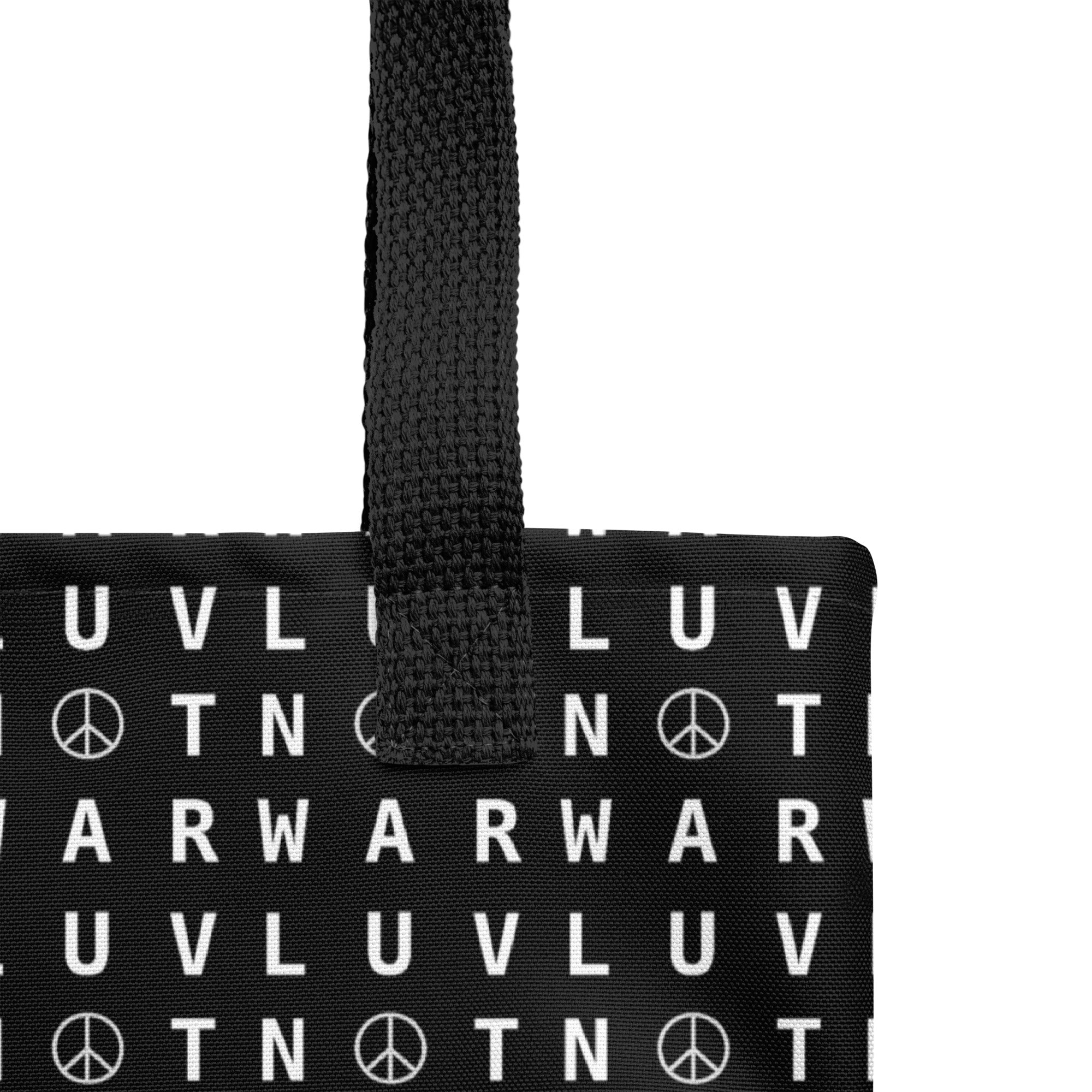 LUV NOT WAR – Peace Symbol Pattern | Tote Bag (Black)