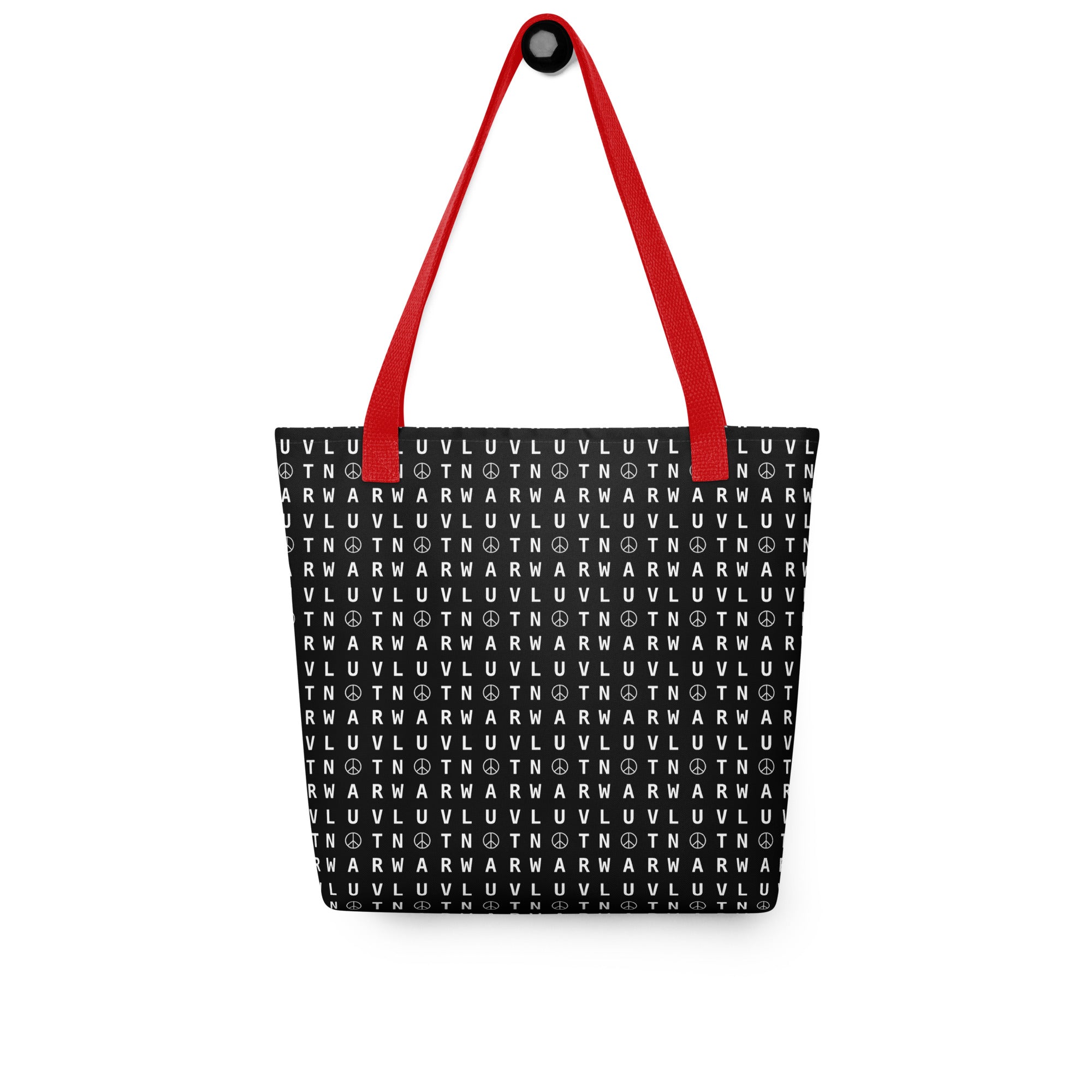 LUV NOT WAR – Peace Symbol Pattern | Tote Bag (Black)