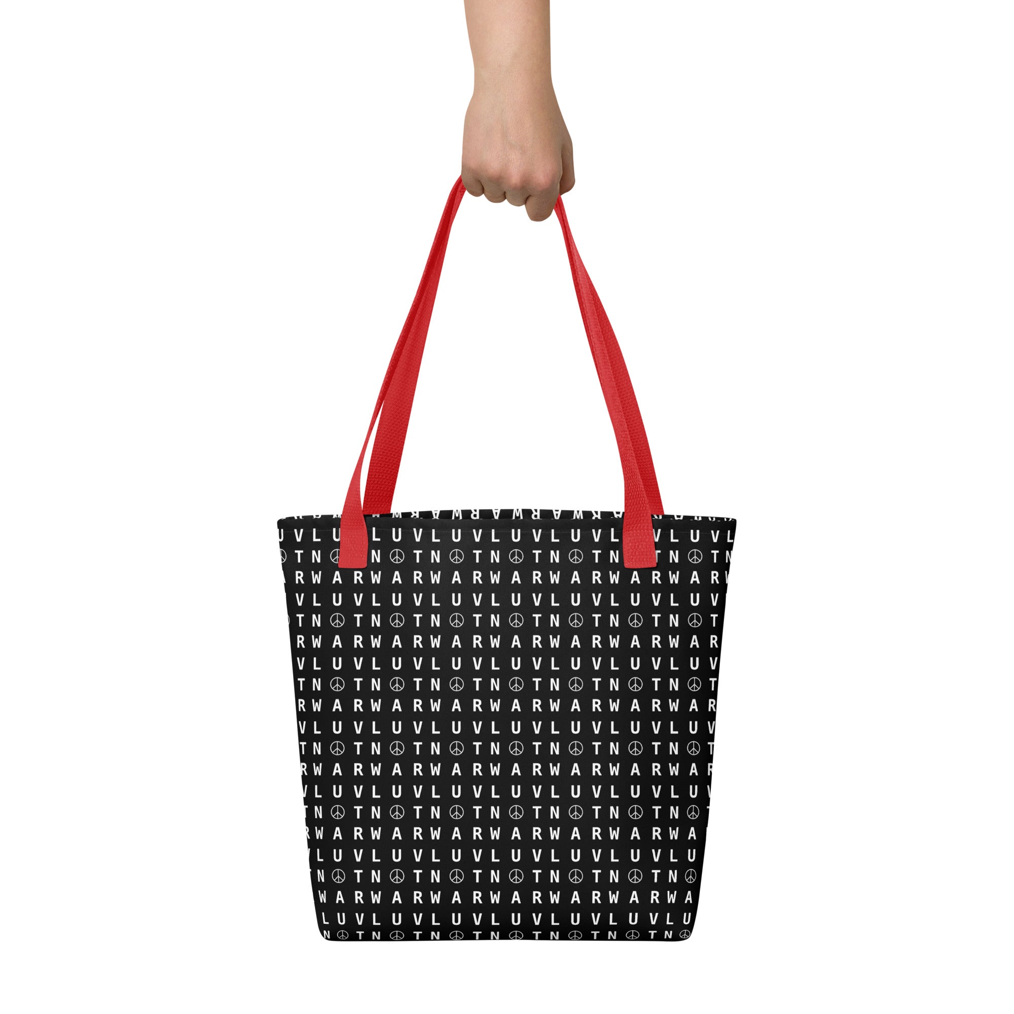 LUV NOT WAR – Peace Symbol Pattern | Tote Bag (Black)