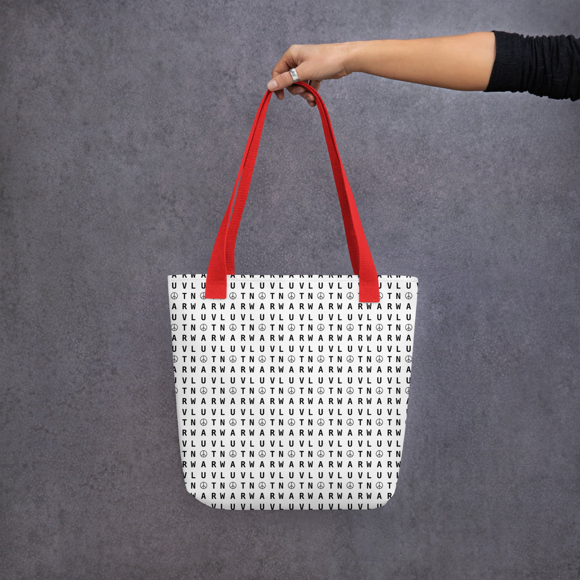 LUV NOT WAR – Peace Symbol Pattern | Tote Bag