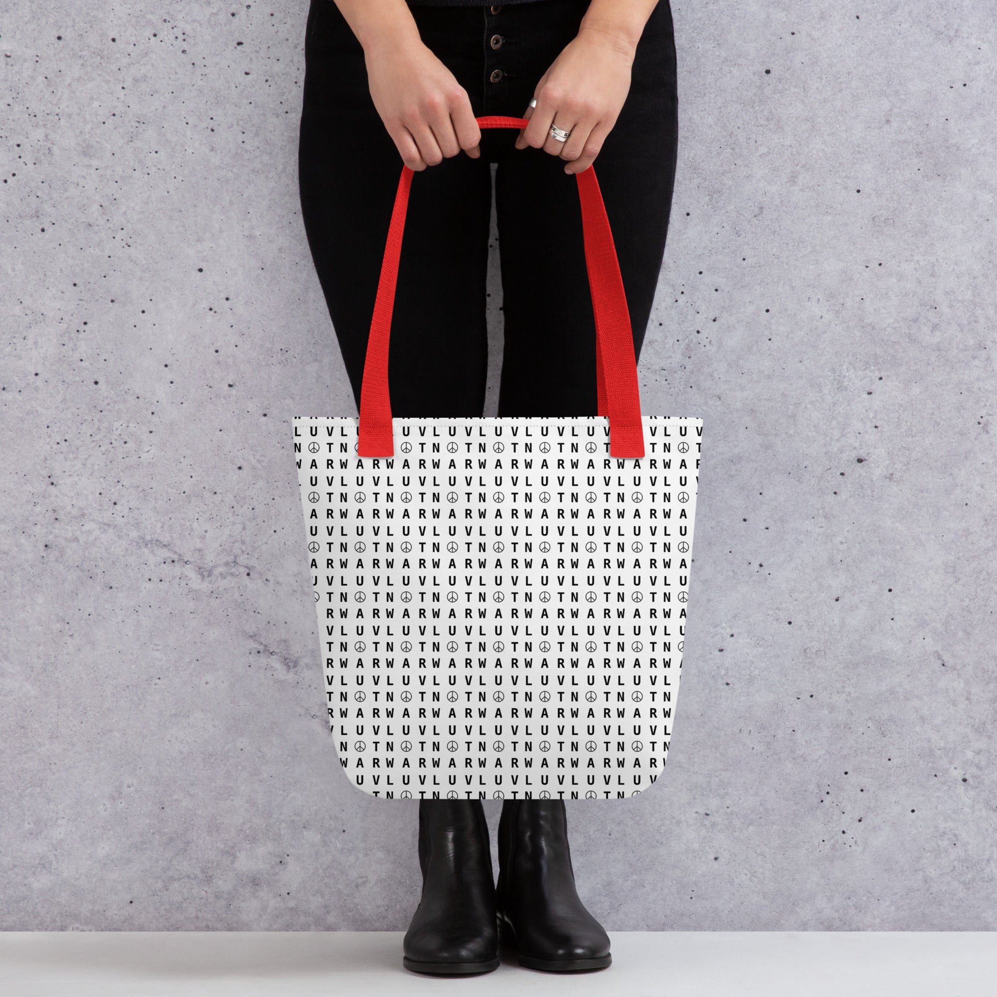 LUV NOT WAR – Peace Symbol Pattern | Tote Bag