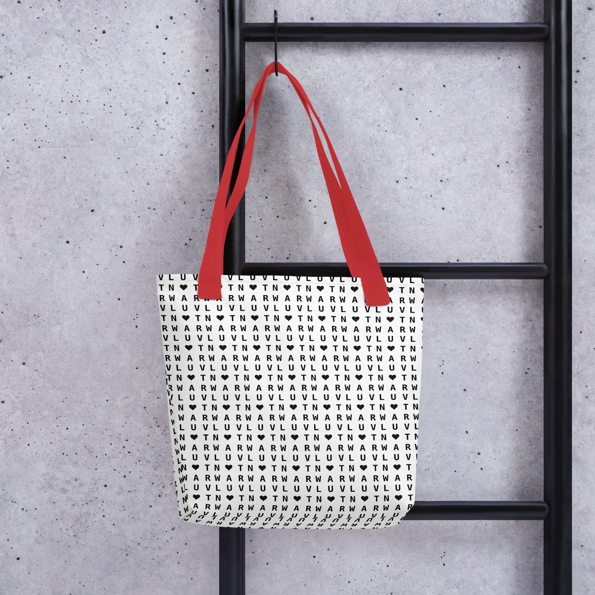 LUV NOT WAR – Black Heart Pattern | Tote Bag