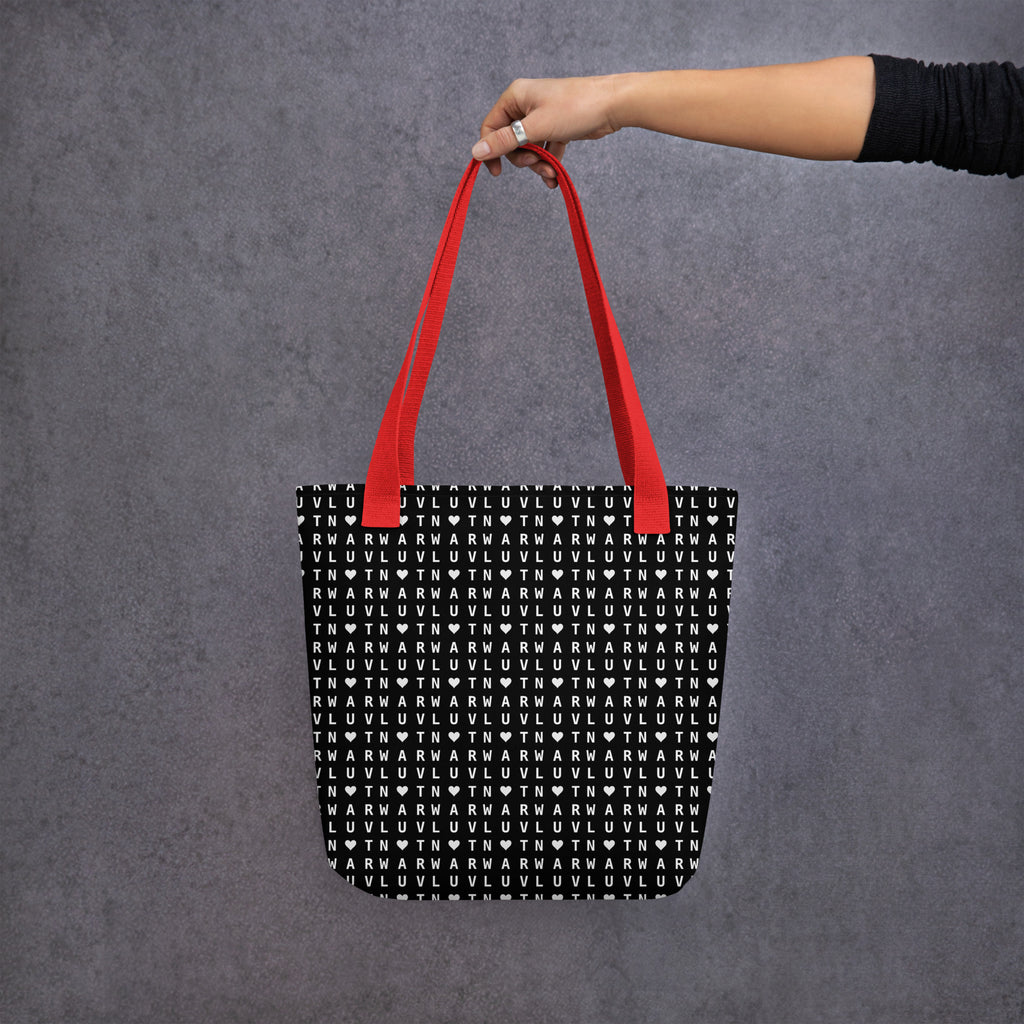 LUV NOT WAR – Black Heart Pattern | Tote Bag (Black)