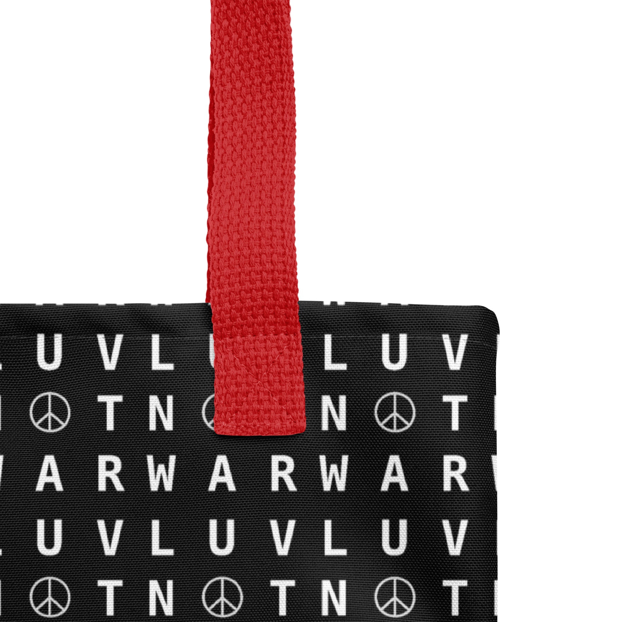 LUV NOT WAR – Peace Symbol Pattern | Tote Bag (Black)