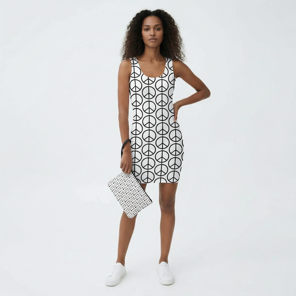 PEACE All-Over Print Bodycon Dress