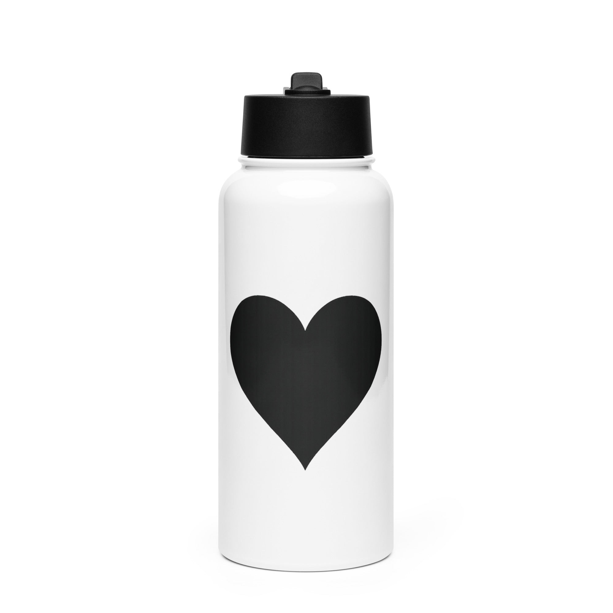 Black Heart – Stainless Steel Water Bottle with Straw Lid