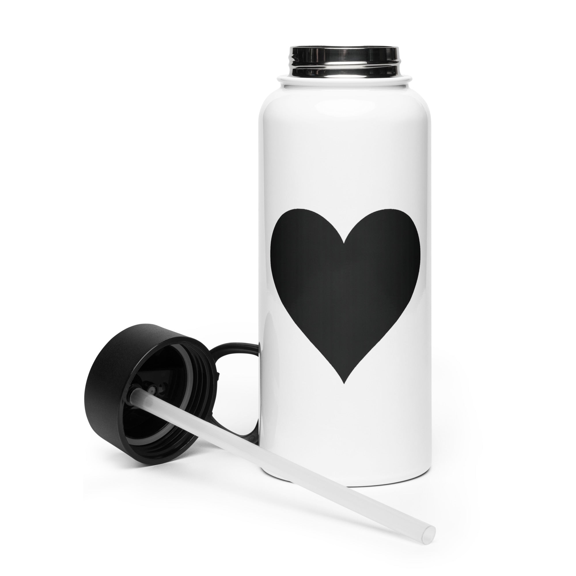 Black Heart – Stainless Steel Water Bottle with Straw Lid