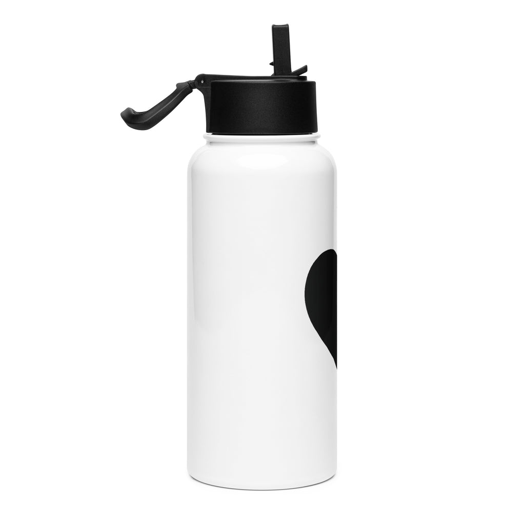 Black Heart – Stainless Steel Water Bottle with Straw Lid