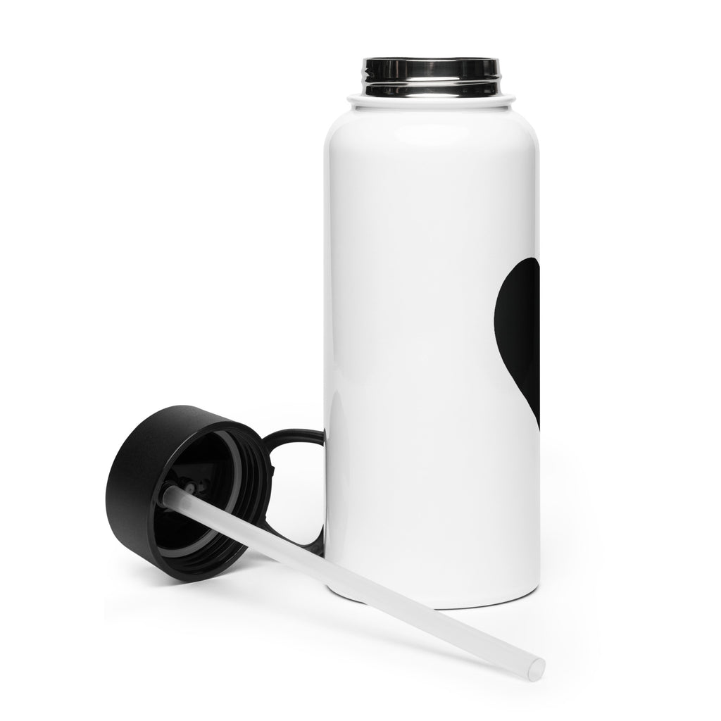 Black Heart – Stainless Steel Water Bottle with Straw Lid